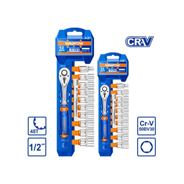 12PCS SOCKET SET 1/4"+1/2" | WADFOW